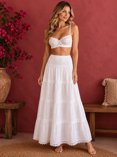 Maxi gonna bianca cotone - , a