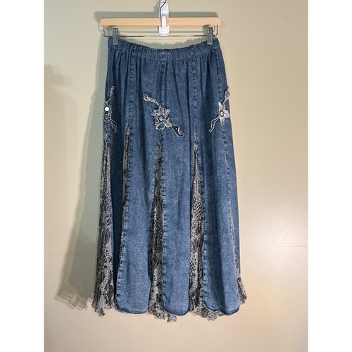 Vintage denim lace godet - lace,