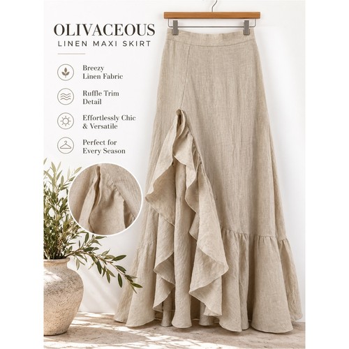 Maxi gonna lino olivaceo - maxi,